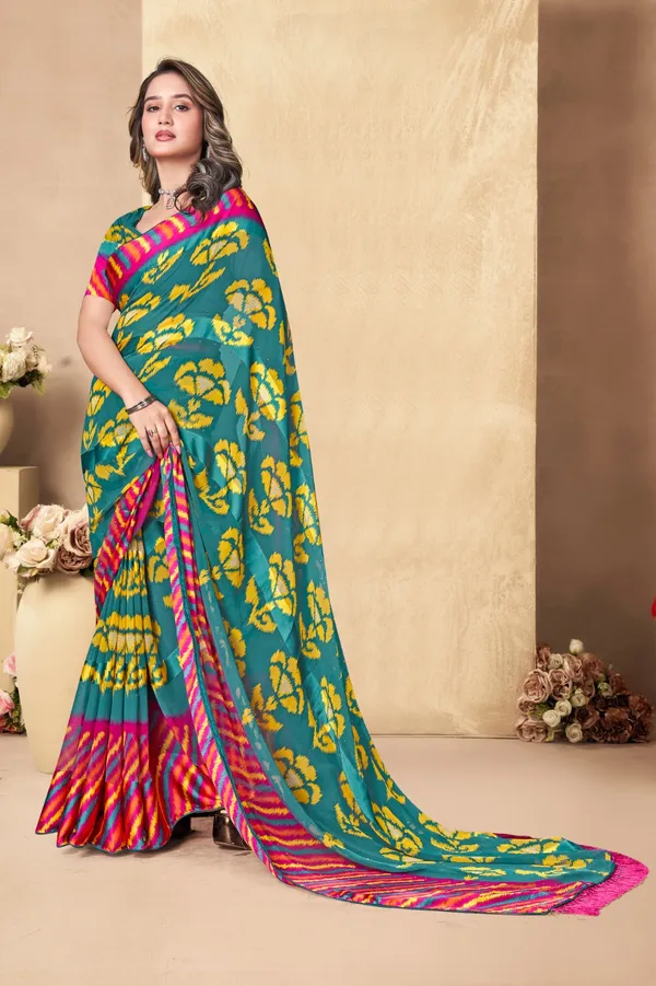 Vibrant_Multicolor_Ikat_Woven_Silk_Saree_With_Contrast_Border