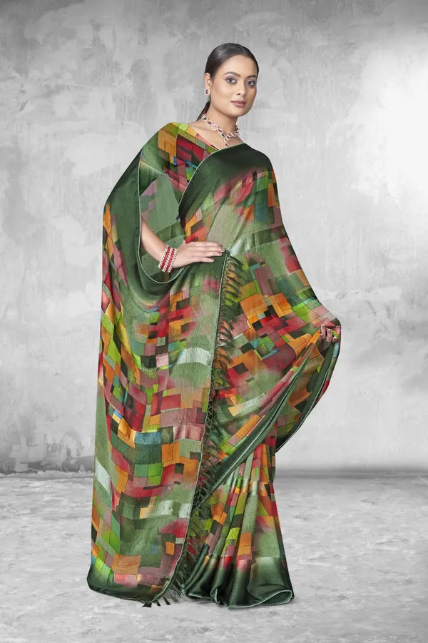 Multicolor_Pixelated_Geometric_Print_Satin_Silk_Saree_With_Dark_Green_Border