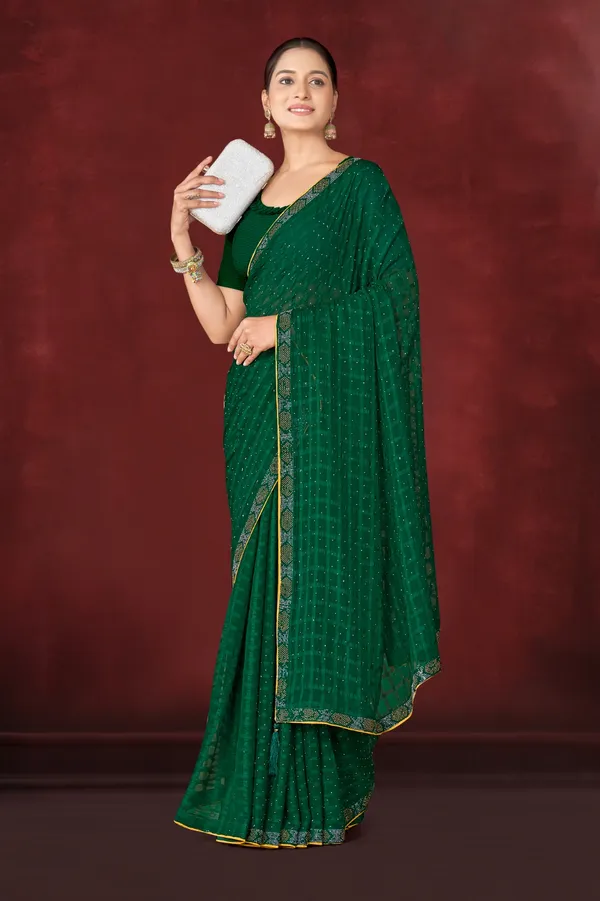 Green_Georgette_Sequin_Embellished_Saree_With_Blouse