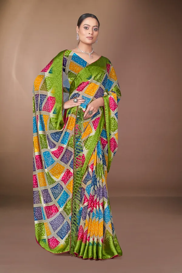 Vibrant_Multicolor_Bandhani_Silk_Saree_With_Zari_Border