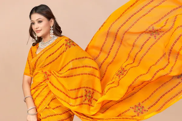 Traditional_Yellow_Bandhani_Print_Saree_With_Red_Embroidery