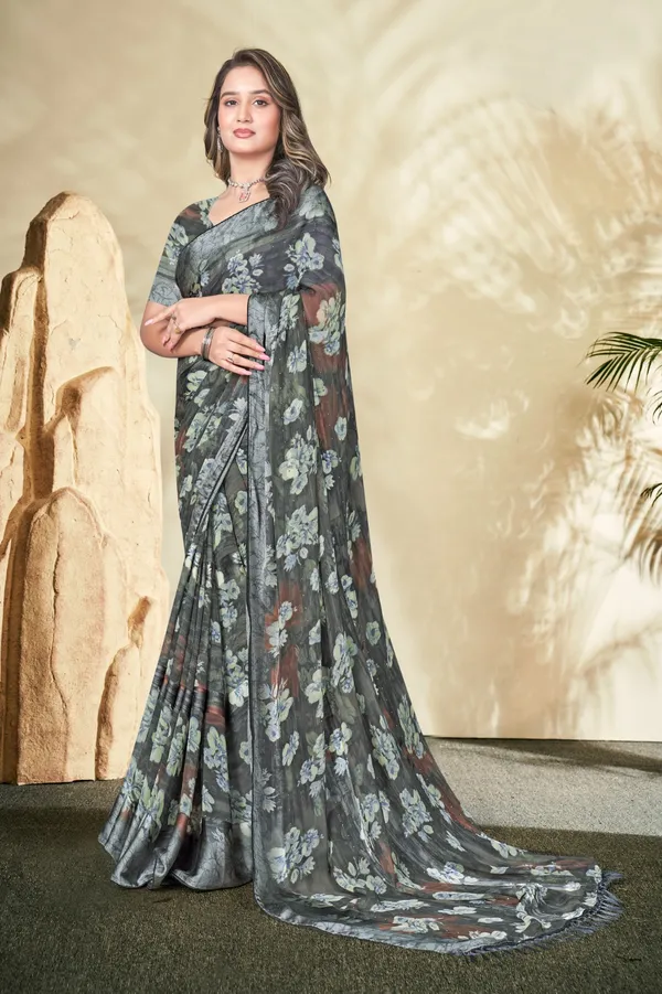 Grey_Floral_Print_Saree_With_Elegant_Drape
