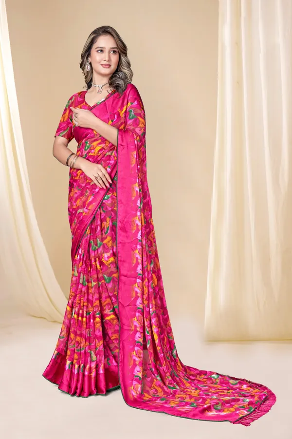 Vibrant_Pink_Multicolor_Printed_Saree_With_Matching_Blouse