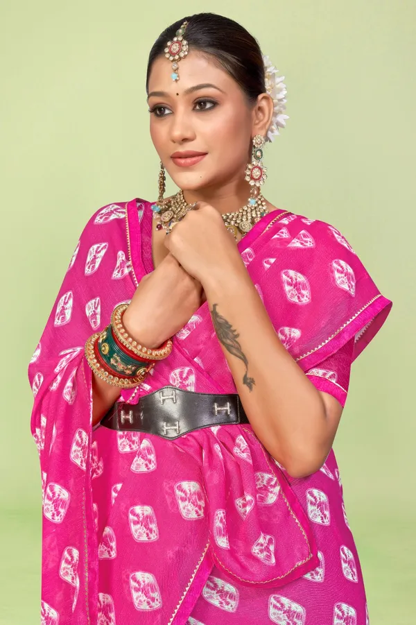 Pink_Bandhani_Print_Saree_With_Belt