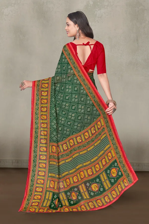 Traditional_Green_Bandhani_Saree_With_Red_Border