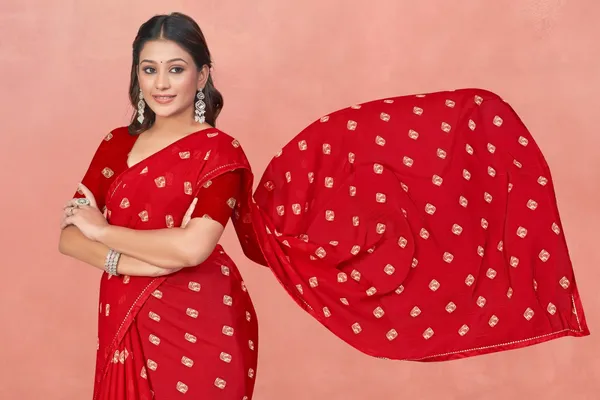 Red_Foil_Print_Georgette_Saree_With_Blouse