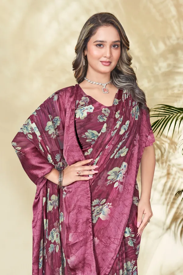 Maroon_Floral_Print_Saree_With_Embroidered_Border