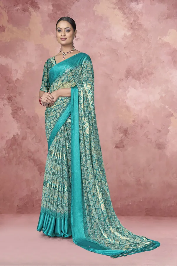 Turquoise_Banarasi_Silk_Saree_With_Golden_Zari_Work
