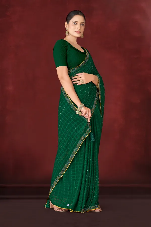 Green_Georgette_Sequin_Embellished_Saree_With_Blouse
