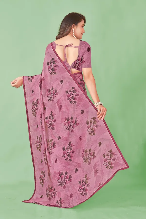 Pink_Floral_Print_Saree_With_Blouse_Piece
