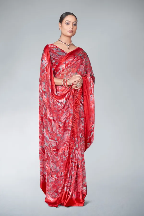 Printed_Red_Silk_Saree_With_Floral_And_Abstract_Design