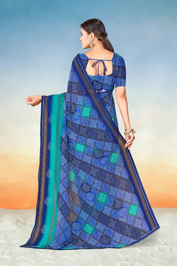 Blue_And_Turquoise_Bandhani_Print_Georgette_Saree_With_Border