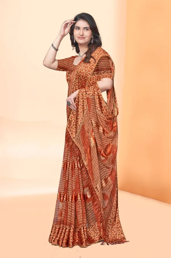 Designer_Orange_Printed_Saree_With_Matching_Blouse