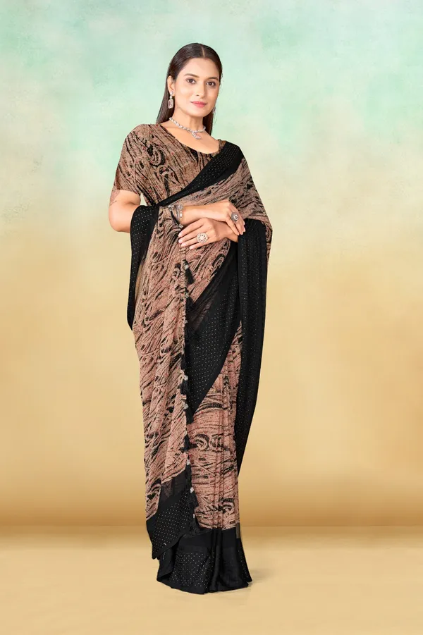 Black_And_Brown_Printed_Saree_With_Embroidered_Blouse