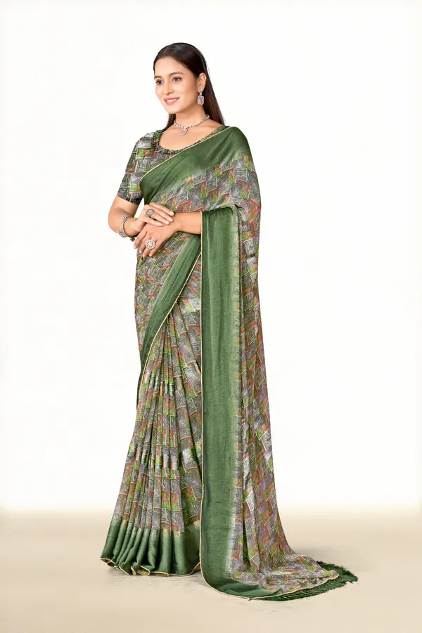 Green_Multicolor_Zigzag_Print_Silk_Blend_Saree_With_Blouse