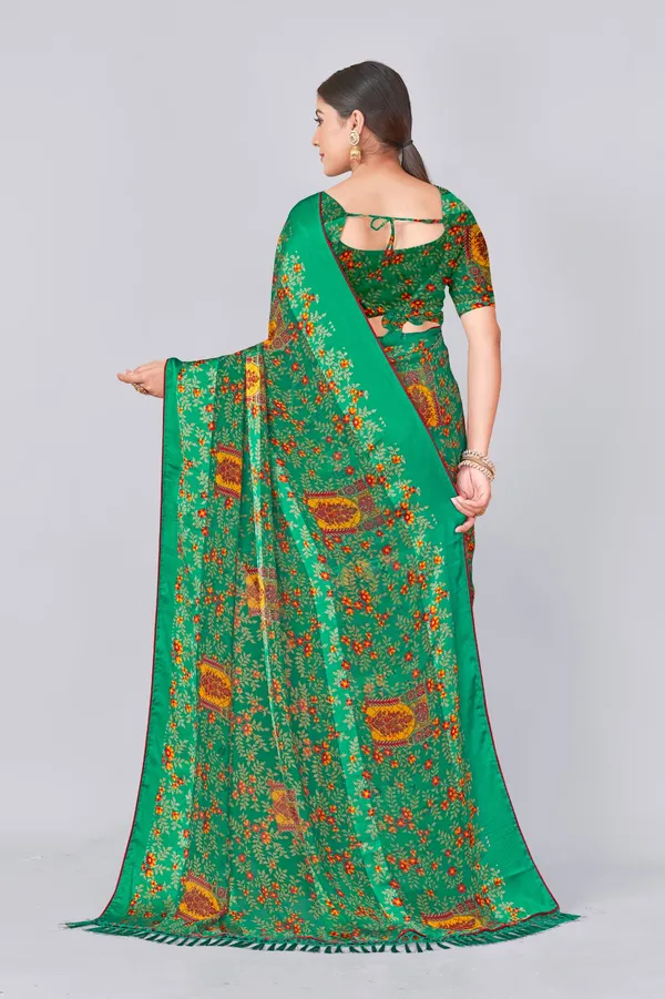 Green_Floral_Printed_Saree_With_Matching_Blouse