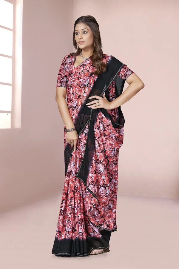 Black_Floral_Print_Georgette_Saree_With_Border