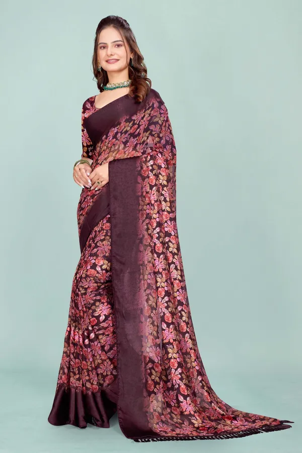 Elegant_Floral_Print_Saree_With_Matching_Blouse