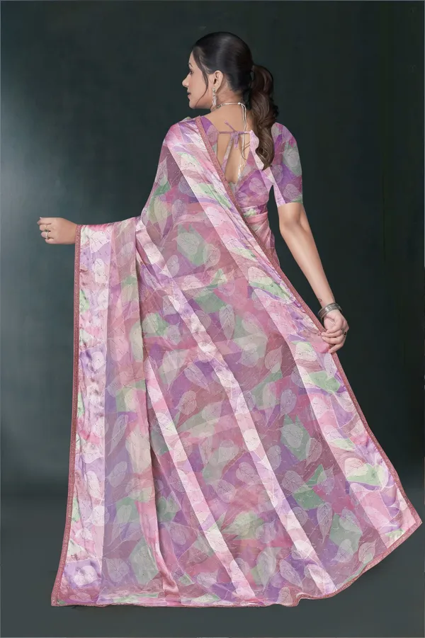 Pink_And_Purple_Floral_Print_Saree_With_Blouse
