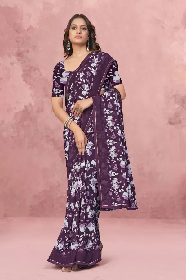 Purple_Floral_Printed_Saree_With_Matching_Blouse