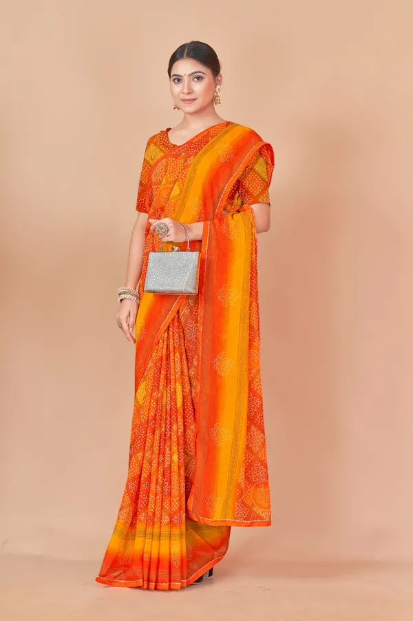 Orange_Bandhani_Saree_With_Traditional_Tie_Dye_Pattern