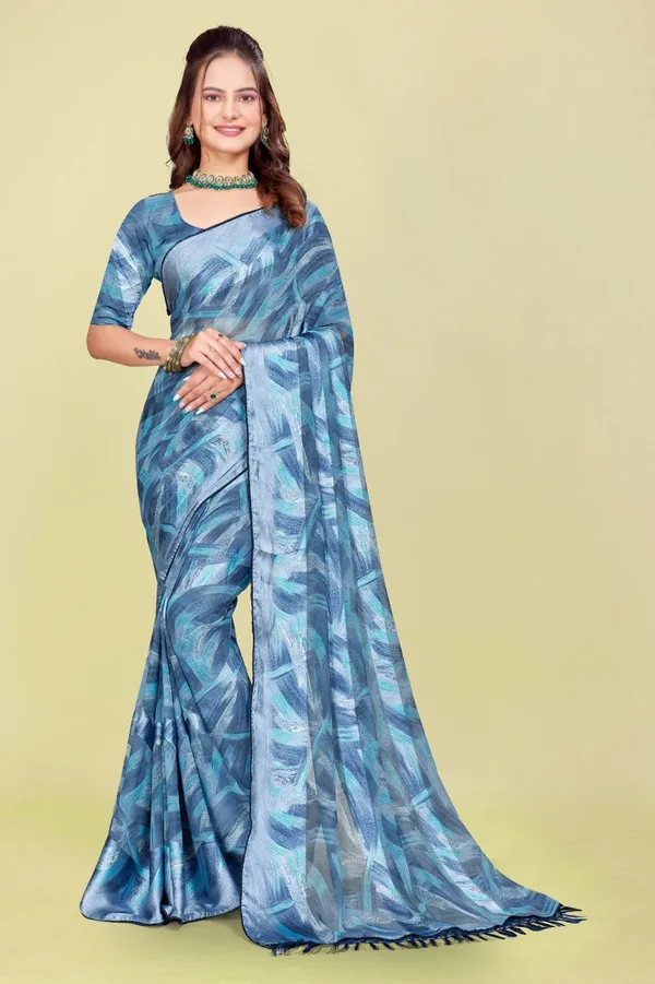 Blue_Abstract_Print_Saree_With_Tasseled_Border