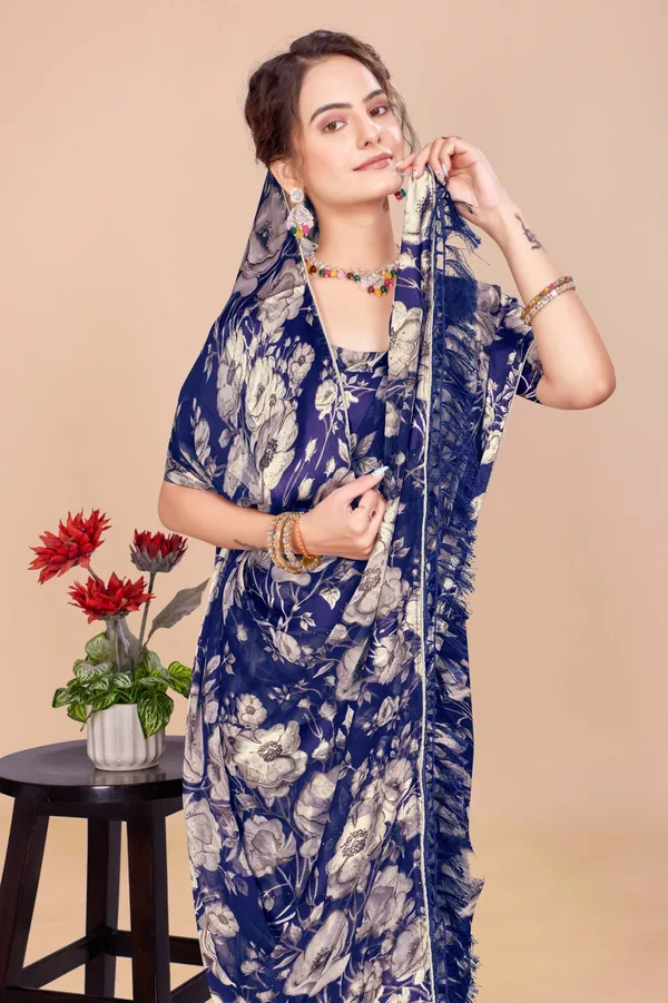 Navy_Blue_Floral_Print_Saree_With_Blouse