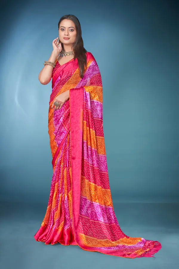 Multicolor_Bandhani_Silk_Saree_With_Tassels_-_Pink_Orange_Purple