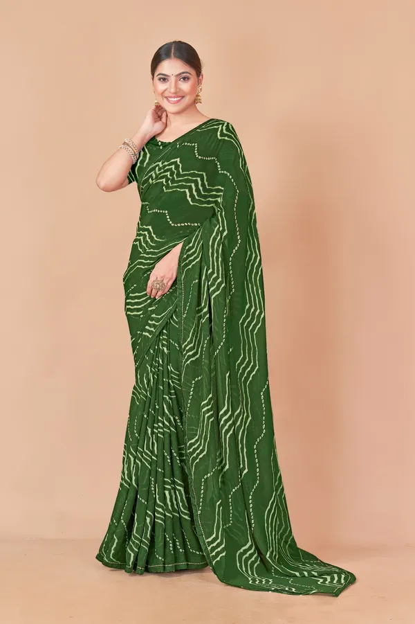Women_Green_Bandhani_Print_Saree_With_Blouse