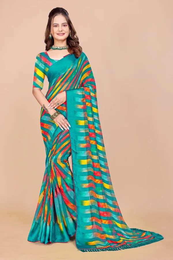 Vibrant_Multicolor_Striped_Saree_With_Turquoise_Base
