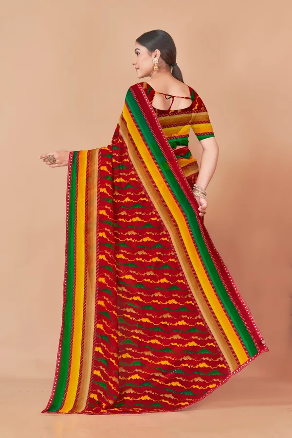 Traditional_Red_And_Multicolor_Ikat_Print_Saree_With_Border