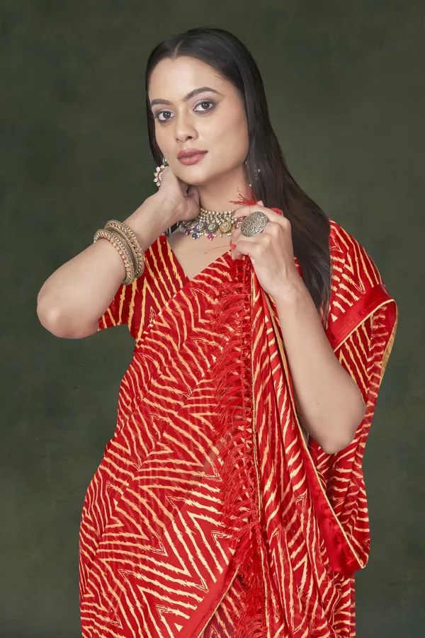 Red_And_Beige_Leheriya_Print_Georgette_Saree
