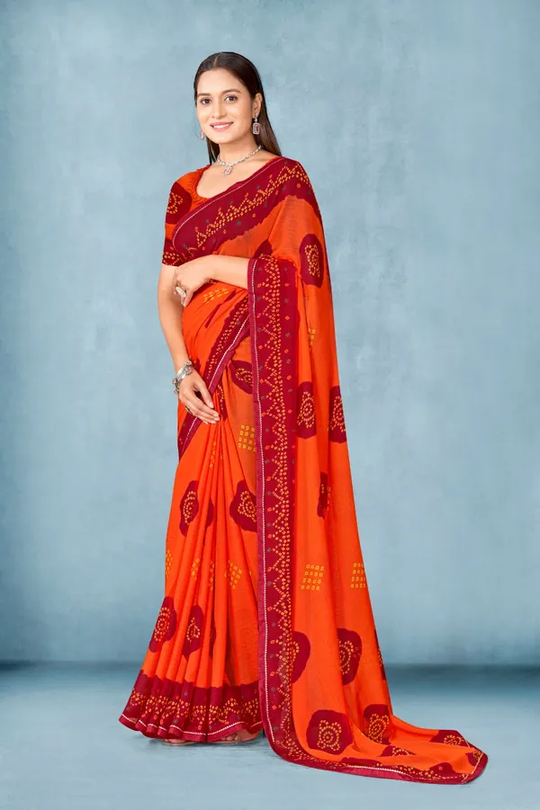 Orange_Bandhani_Print_Saree_With_Maroon_Border