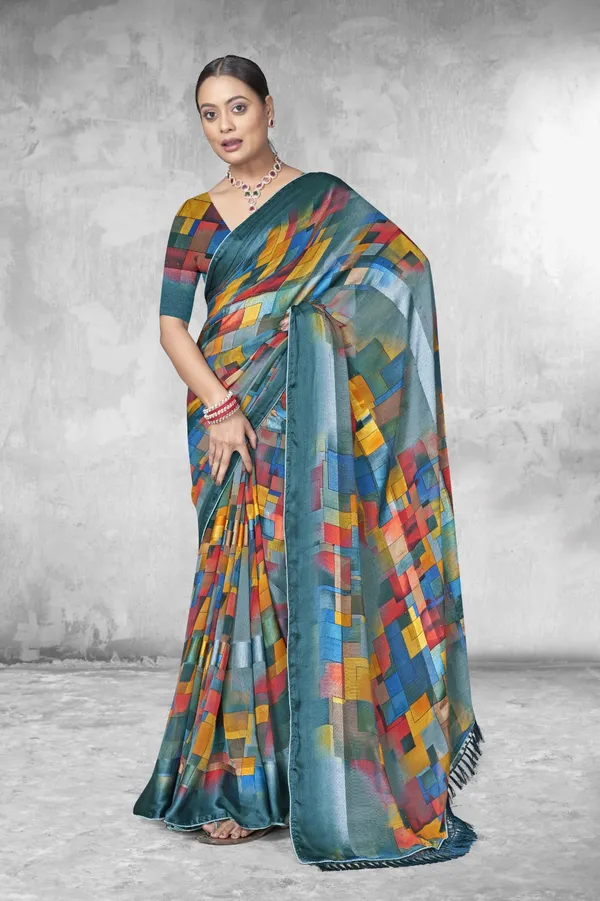 Multicolor_Geometric_Print_Saree_With_Matching_Blouse