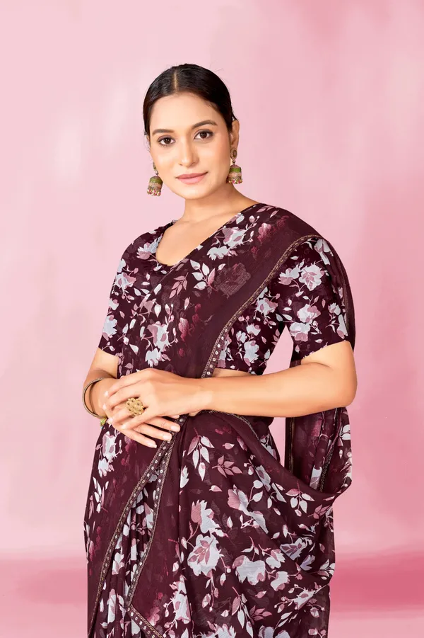 Maroon_Floral_Printed_Saree_With_Blouse