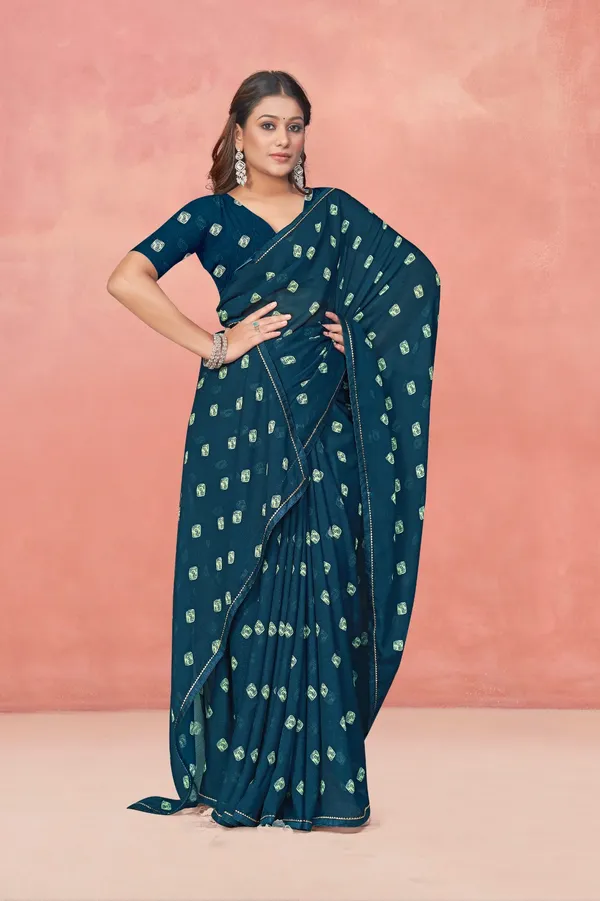 Women_Teal_Green_Bandhani_Print_Saree_With_Blouse