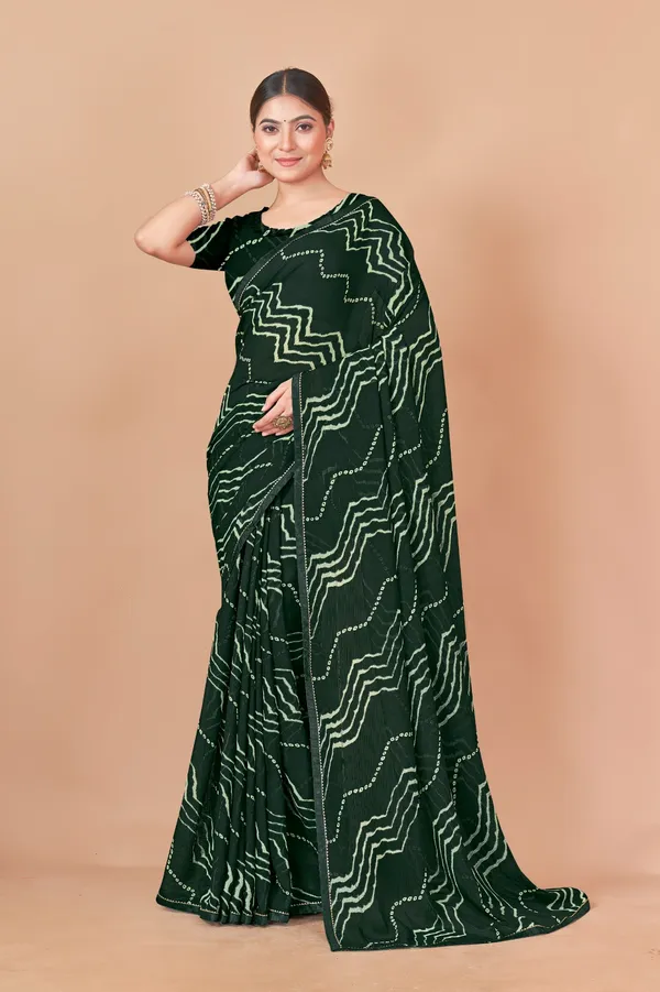 Dark_Green_Bandhani_Saree_With_Zigzag_Leheria_Pattern