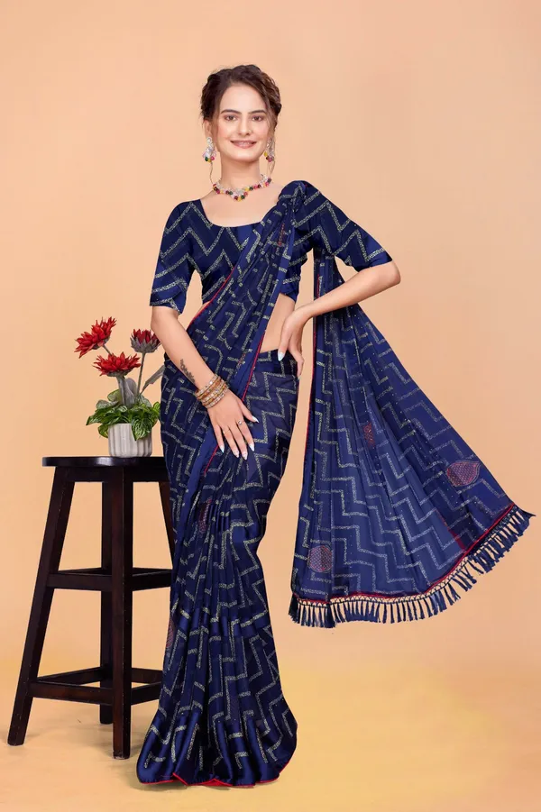 Navy_Blue_Ethnic_Bandhani_Print_Saree_With_Blouse