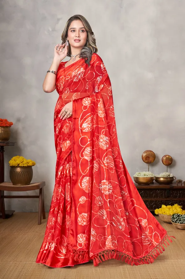 Red_Silk_Blend_Printed_Saree_With_Floral_Pattern