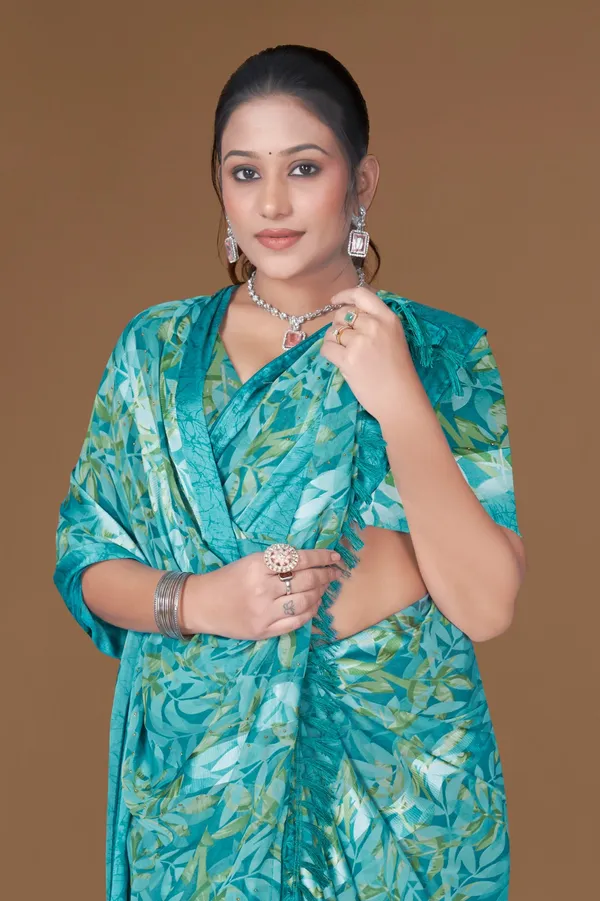 Turquoise_Blue_Floral_Printed_Silk_Saree_With_Jacquard_Border