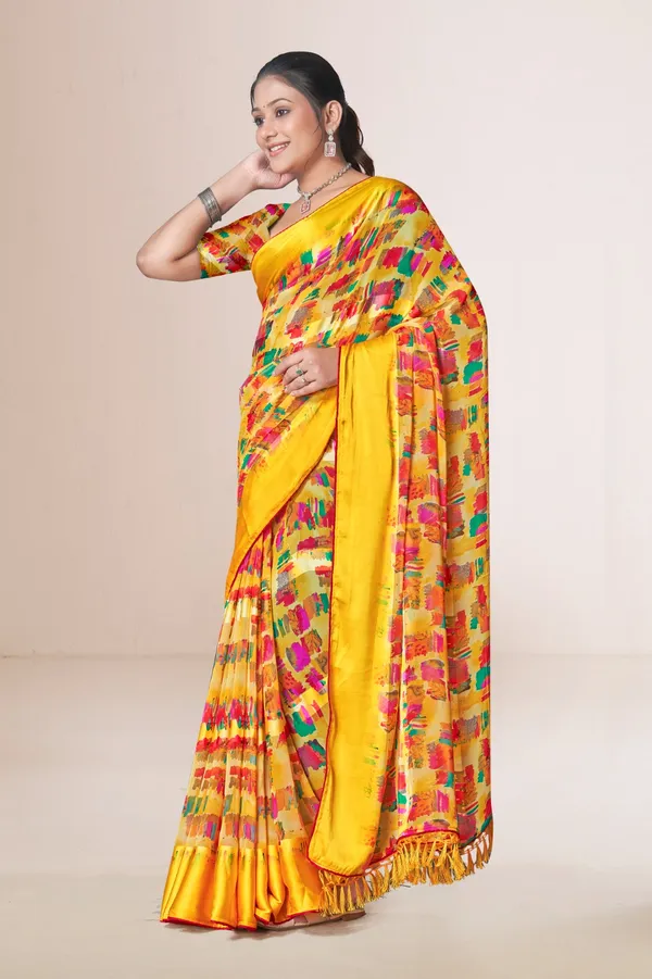 Yellow_Printed_Silk_Saree_With_Multicolor_Floral_Pattern