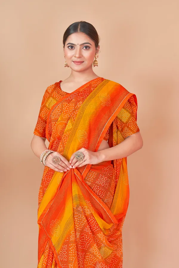 Orange_Bandhani_Saree_With_Traditional_Tie_Dye_Pattern