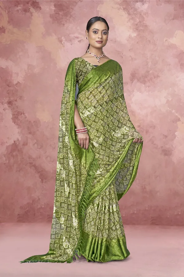 Green_Banarasi_Silk_Saree_With_Golden_Zari_Work