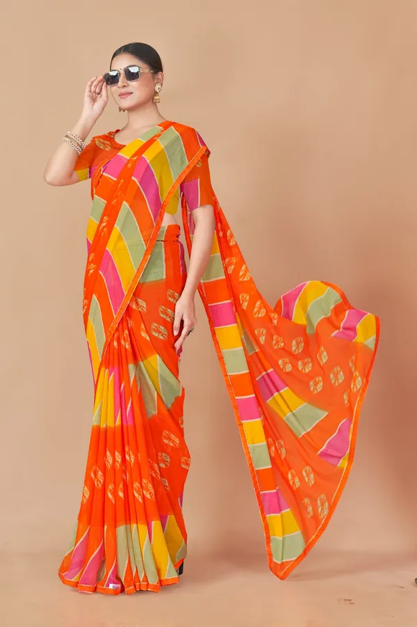 Vibrant_Orange_Leheriya_Print_Saree_With_Multicolor_Striped_Border