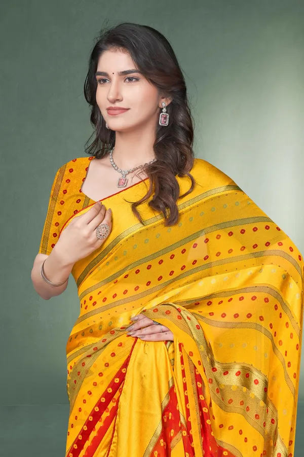 Traditional_Yellow_Bandhani_Silk_Saree_With_Red_Border
