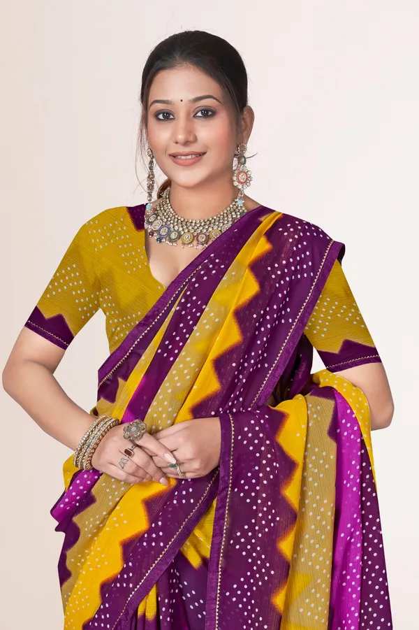 Yellow_And_Purple_Bandhani_Tie_Dye_Saree_With_Border