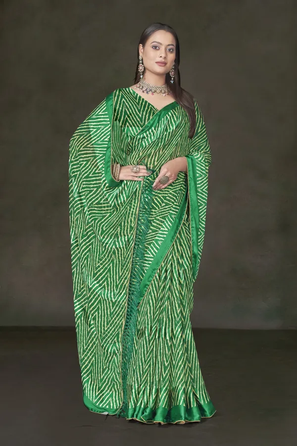 Green_Leheriya_Bandhani_Print_Saree_With_Satin_Border