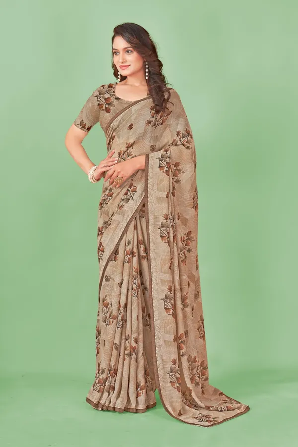 Elegant_Beige_Floral_Printed_Saree_With_Blouse