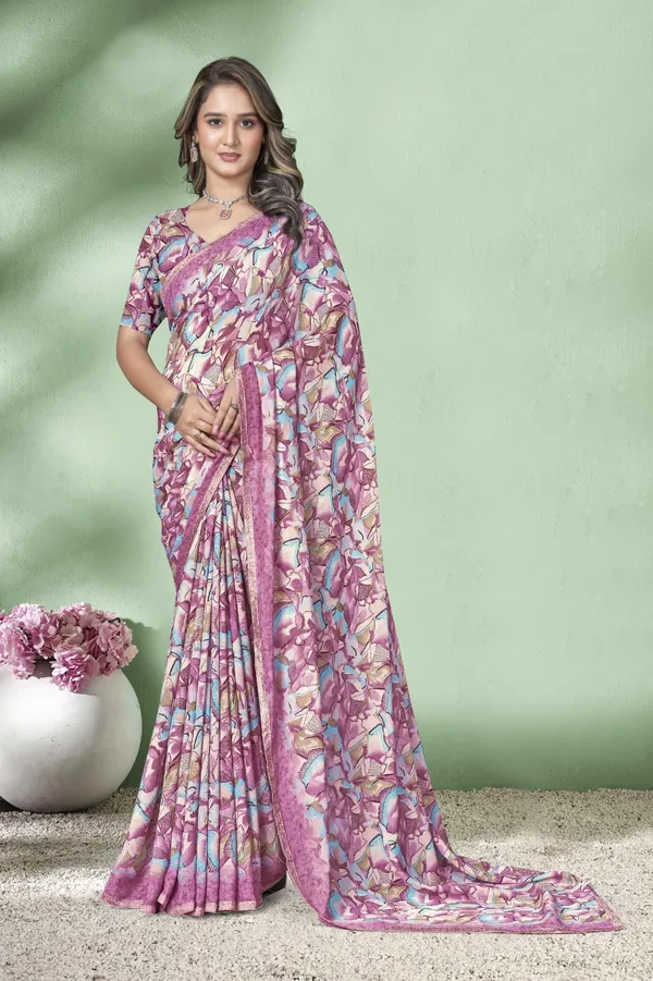Floral_Print_Saree_With_Blouse_-_Pink_And_Blue_Ethnic_Wear