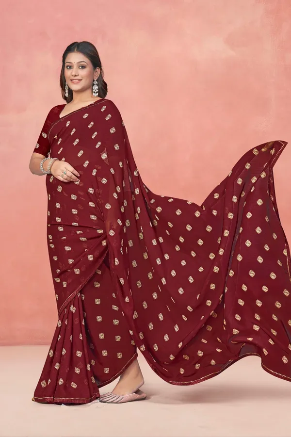 Maroon_Embroidered_Saree_With_Blouse_Piece